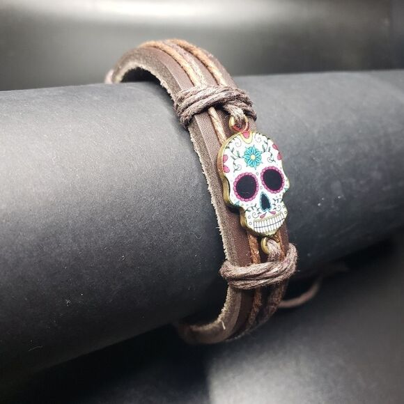 Dia De Los Muertos sugar skull adjustable bracelet - Picture 2 of 3